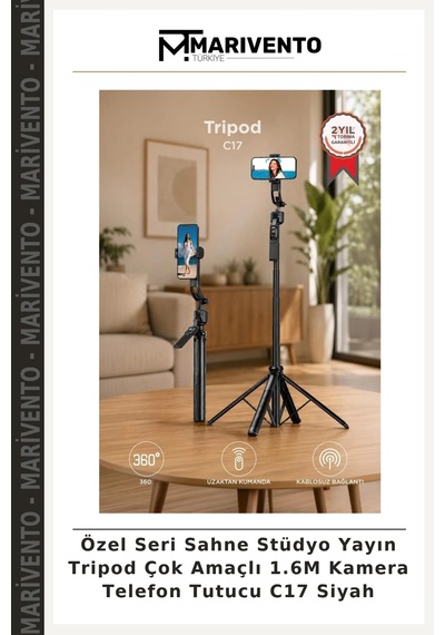 Özel Seri Sahne Stüdyo Yayın Tripod Çok Amaçlı 1.6m Kamera Telefon Tutucu C17 Siyah
