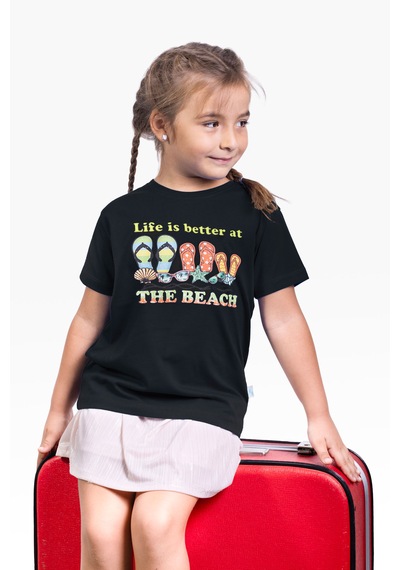 Little's World The Beach Unisex Çocuk Tshirt Siyah