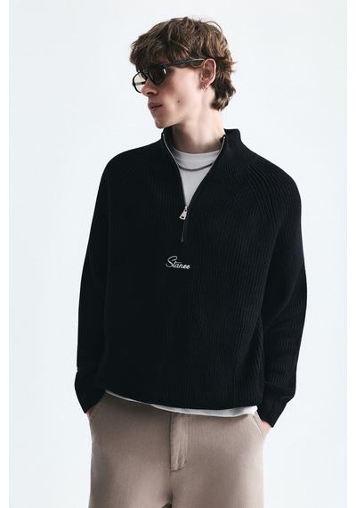 Vamos Fermuar Kapama Dik Yaka Sweatshirt Siyah