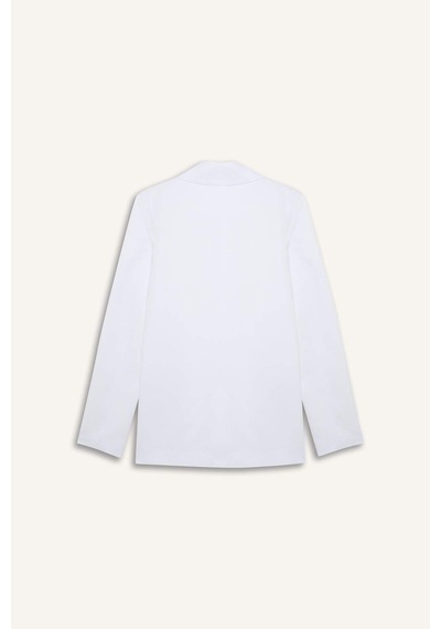 DeFacto Oversize Geniş Kalıp Keten Karışımlı Beyaz Blazer Ceket Z2536AZ25SPWT34 Beyaz