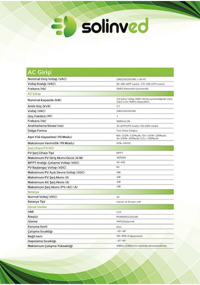 Solinved 3.6 Kw Gordion Serisi Mppt Off-grid Inverter