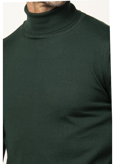 Tudors Slim Fit Dar Kesim Tam Boğazlı Yaka Düz Yün Erkek Kazak-25723 Yeşil