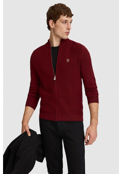 U.S. Polo Assn. Erkek Bordo Dik Yaka Slim Fit Fermuarlı Basic Triko Hırka 50328871-vr014
