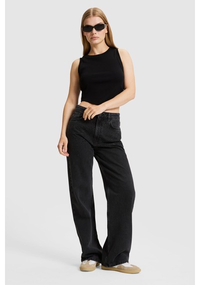 U.S. Polo Assn. Kadın Siyah Loose Fit Jean Pantolon 50330035-dn0027