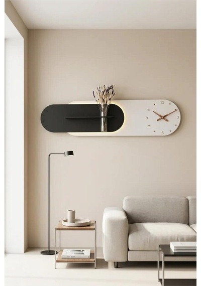 Kardelen Ahşap Pilli Ledli İskandinav Tarzı Salon Duvar Rafı Modern Çiçeklik 112 X 28 Cm Paris Grisi - Antrasit