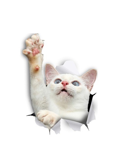 Beyaz Ulaşan Kedi Sevimli Araba Çıkartması 18Cm