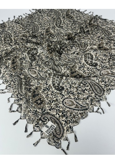 Shawl Secret Sökme Boncuklu Pamuk Yazma - 05868 Krem-vizon