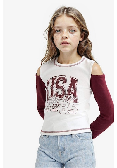Defacto Kız Çocuk Okula Dönüş Slim Fit Dar Kesim Bisiklet Yaka Slogan Baskılı Ribana Uzun Kollu Tişört F7582a825auer105 Ekru
