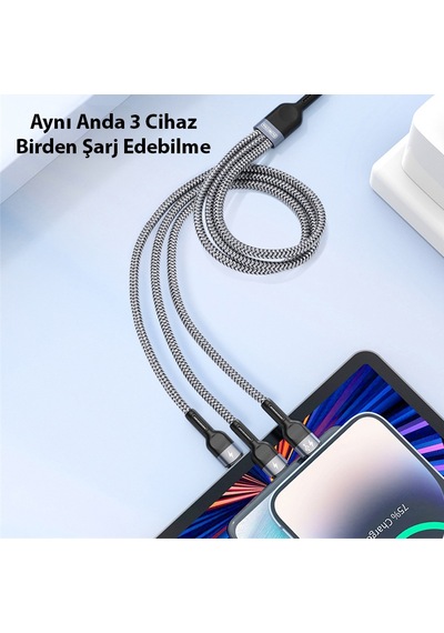 Duzzona A3 3in1 Type-C + Lightning + Micro USB Hızlı Şarj Kablosu
