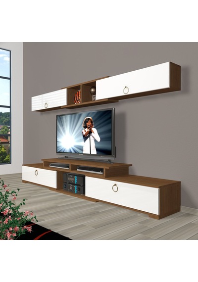 Decoraktiv Flex 5130 Mdf Gold Tv Ünitesi Tv Sehpası - Ceviz Beyaz Ahşap - Beyaz