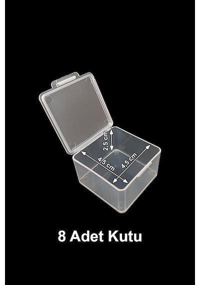 Plastik Şeffaf Küçük Kutu 4.5 x 4.5 x 2.5 CM 8 Adet Şeffaf