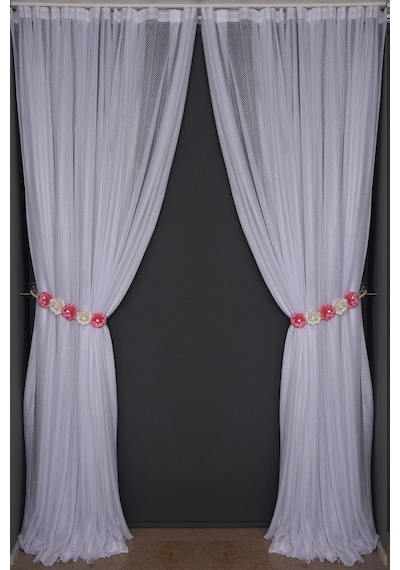 Seyrek Noktalı Model Beyaz Renk Hazır Pileli Fon Perde 300x260