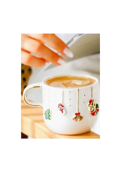 Celine's Wonders Kabartmalı 24 Ayar Altın Dekorlu El Yapımı Kupa 300 Ml Yılbaşı Kupa Christmas Mug Yılbaşı Fin Diğer