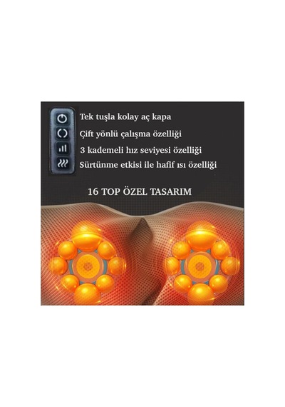 Ovmalı Isıtmalı Boyun Bel Sırt Omuz Masaj Yastığı Masaj Aleti Kol Dayamalı Titreşimli