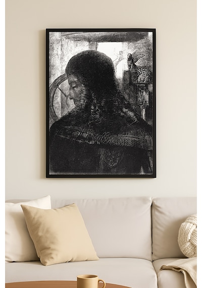 Shadow Gaze Siyah Ahşap Çerçeveli Poster, Dekoratif Soyut Monokrom Duvar Tablosu