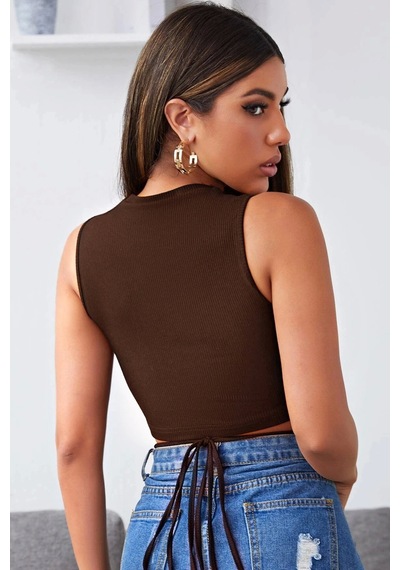 İmoda Kadın Kahverengi Çapraz Bağlamalı Crop Top Büstiyer Çok Renkli