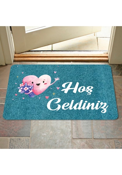 Dijital Baskılı Hoş Geldiniz Yazılı Çiçek Desenli Kapı Önü Paspası İç Ve Dış İçin Yıkanabilir Kaymaz Füme