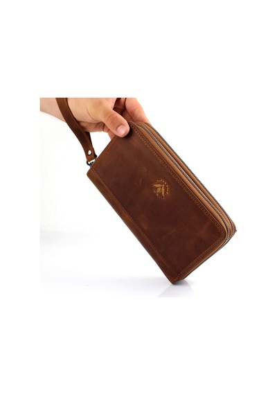 Alphaclub Bag Erkek Hakiki Deri Taba Çok Bölmeli El Çantası