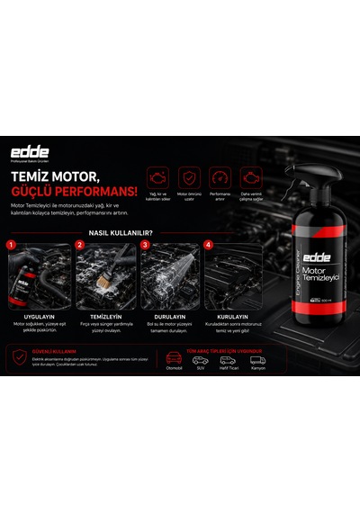 Edde Araba Araç Oto Premium Motor Temizleyici Sprey Motor Temizleme Spreyi 500 Ml Oto Detailing