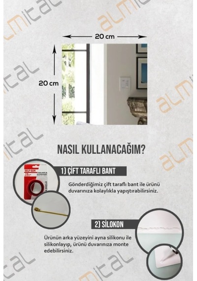 4'lü Takım Kare Ayna - 20cm X 20cm Düz Ayna