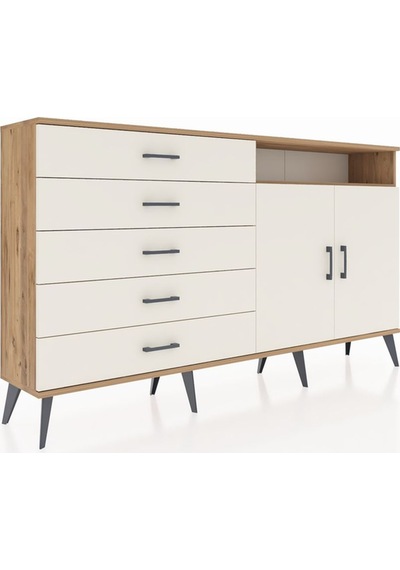 Arges Konsol 2 Raflı 5 Çekmeceli 2 Kapaklı 176x30x99 Çam-aytaşı Çam-aytaşı