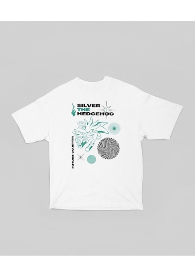 Silver The Sonic Hedgehog Baskılı Unisex Oversize Çizgi Film Kara Beyaz