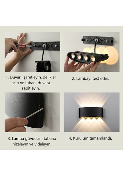 15 W İki Yönlü Led Duvar Aplik - Gün Işığı 3000k - Siyah - Ip44 - Ct-8013g