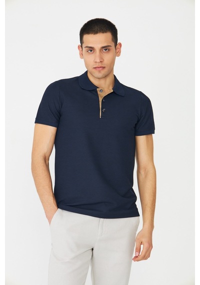 Lacivert Modern Kesim Polo Yaka Erkek T-shirt Laci
