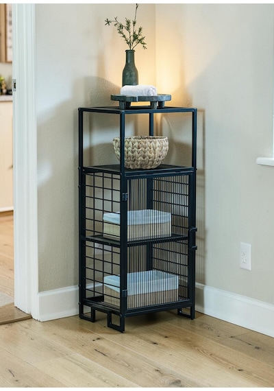 Dekoratif Metal Çok Amaçlı Dolap 4 Raflı Organizer Siyah Dekoratif Metal Çok Amaçlı Dolap 4 Raflı Organizer Siyah
