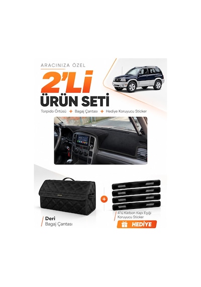 E-biz Suzukı Grand Vitara 2003-2006 Uyumlu Torpido Örtüsü + Deri Bagaj Çantası - Siyah - Sz004