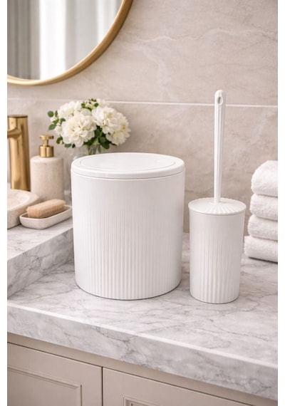 Decorev 2 Li Banyo Seti Çöp Kovası Ve Tuvalet Fırçası Dc-6879 Beyaz