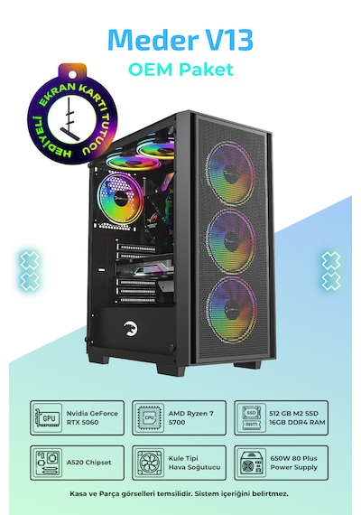 IH Meder V13 R7-5700 16 GB 512 GB SSD RTX5060 Dos Oem Paket Masaüstü Bilgisayar