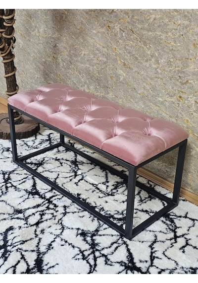 Zafir Siyah Boyalı Diktörtgen 100 Cm X 40 Cm Oturak Puf - Bench - Makyaj Oturağı - Oturak Pembe