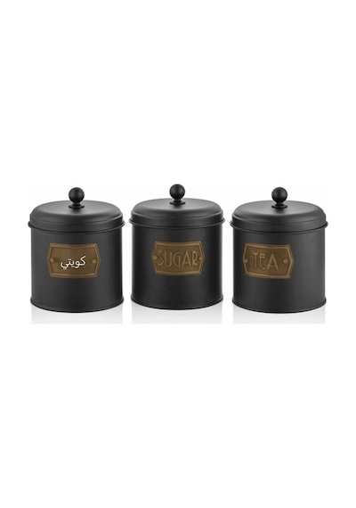 The Mia Ekmek Saklama Kabı Ve Çay Şeker Kahve Kavanozu 3'lü Set, Siyah Gold Çok Renkli