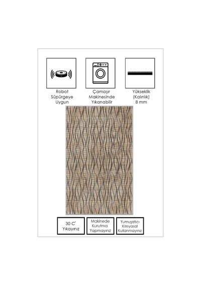 West Home Dijital Baskı Yıkanabilir Kaymaz Taban Bej Salon Halısı Mutfak Halısı Yolluk Wh 530 Beige