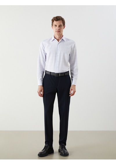 Lcw Busıness Mavi Regular Fit Uzun Kollu Ekose Gabardin Erkek Gömlek