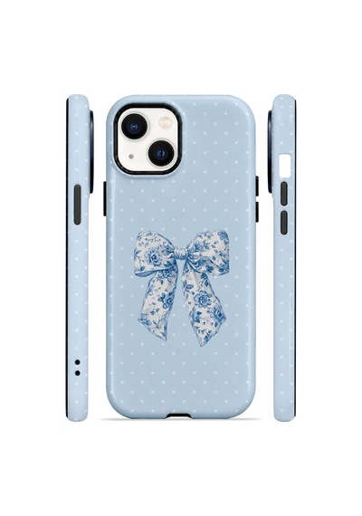 Velvoria Valestra Blue Toile Bow Apple iPhone Uyumlu 15 Darbe Korumalı Kılıf Valestra Select - Blue Toile Bow
