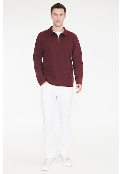 Ac&Co / Altınyıldız Classics Erkek Bordo Pamuklu Standart Fit Normal Kesim Polo Yaka Sweatshirt