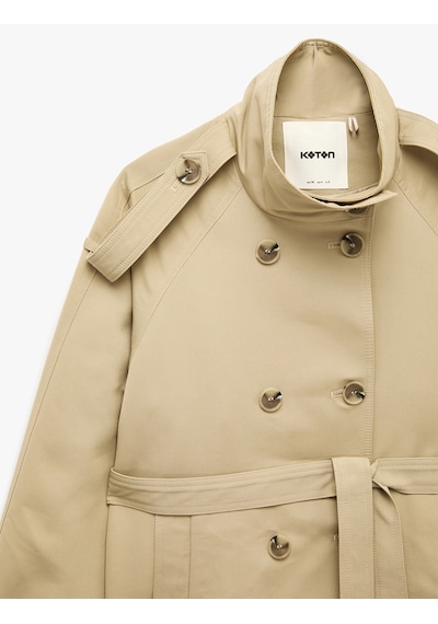 Koton Gabardin Kemerli Cepli Dik Yaka Reglan Kollu Kruvaze Trençkot Bej 7wak00234ew Ekru