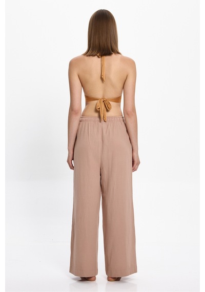 Toosalty Kadın Bej Bol Paça %100 Cotton Plaj Pantolon 25pl17st Bej