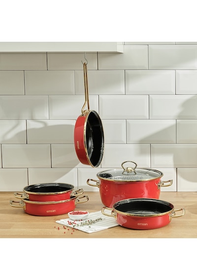 Emsan Retro 24 Cm Emaye Kızartma Tenceresi Kırmızı Diğer