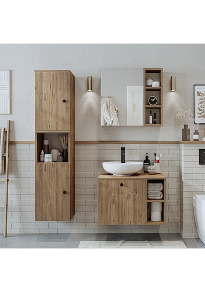 Lavabolu Mdf 65 Cm Lotus Çekmeceli Banyo Dolabı + Aynalı Dlp Atl Atlantik Çam