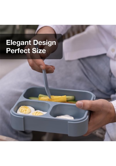 Citron Çatal Ve Kaşıklı Bento Beslenme Kutusu Seti - Dusty Blue 1061992 Çok Renkli
