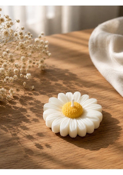 25 Adet El Yapımı Kraft Kutulu Papatya Mum, Hediyelik, Düğün, Nikah, Kına, Söz 001 - Beyaz