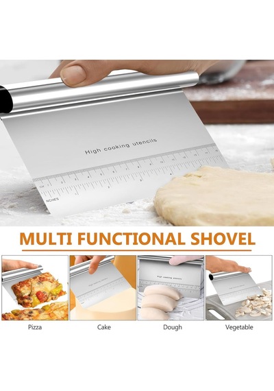 Aee 2 Adet Büyük Boy Hamur Kesici &amp Kazıyıcı Seti Cm/inç Ölçekli Metal Hamur Spatulası Pizza, Pas