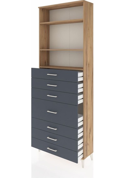 Arges Dolap 3 Raflı 7 Çekmeceli 88x30x243 Çam-antrasit Atlas Çam