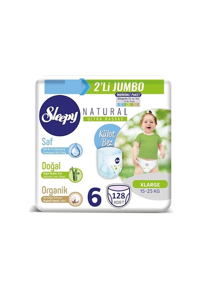 Sleepy Natural Külot Bez 6 Numara Xlarge 2'li Jumbo 128 Adet