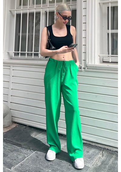 Madmext Yeşil Krinkıl Kumaş Basic Kadın Plaj Pantolon Mg1778-yeşil Yeşil
