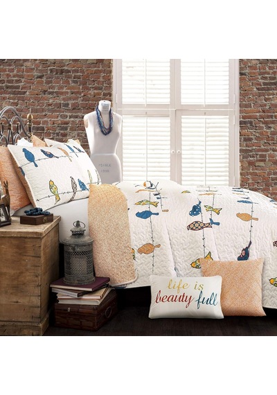 Lush Decor Rowley Yorgan-ters Çevrilebilir 7 Parça Yatak Seti Çiçekli Hayvan Kuş Baskılı Ve Dekoratif Yastıklar- Diğer