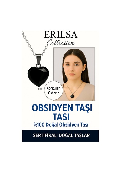 Erilsa Sertifikalı Kalp Model Mini Siyah Obsidyen Taşı Kolye Koruma, A Çok Renkli
